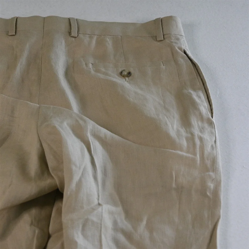 Pronto Uomo 36x30 Beige Khaki 100%‎ Linen Flat Front Straight Mens Pants